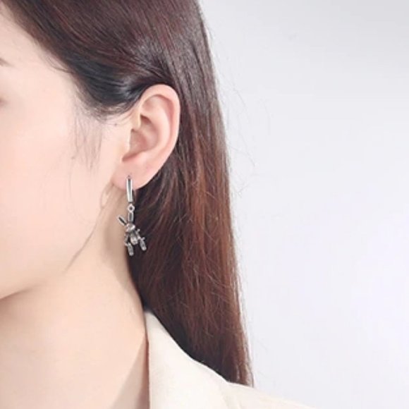 *925 Sterling Silver Vintage Rabbit Hoop Earrings - Picture 10 of 10